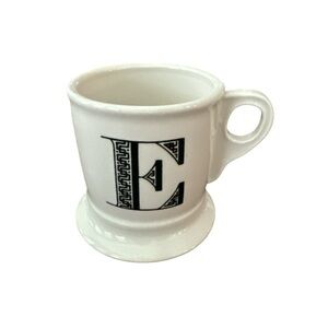 Anthropologie Monogram E Initial Ceramic White Black Shaver Coffee Tea Mug Cup